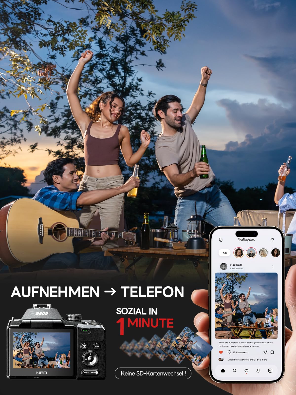 NBD Digital Camera 8K 64MP Digitalkamera mit Klappdisplay