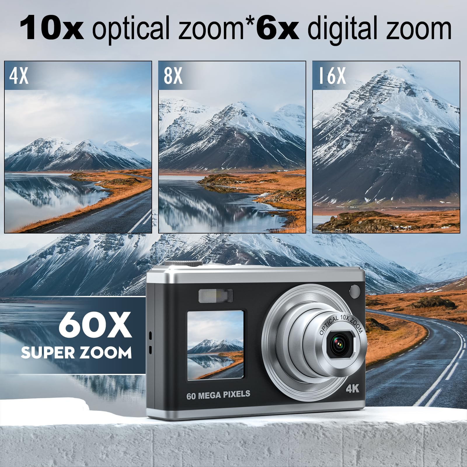 NBD Digital Camera 60MP Digitalkamera 4K 32GB Dunkel