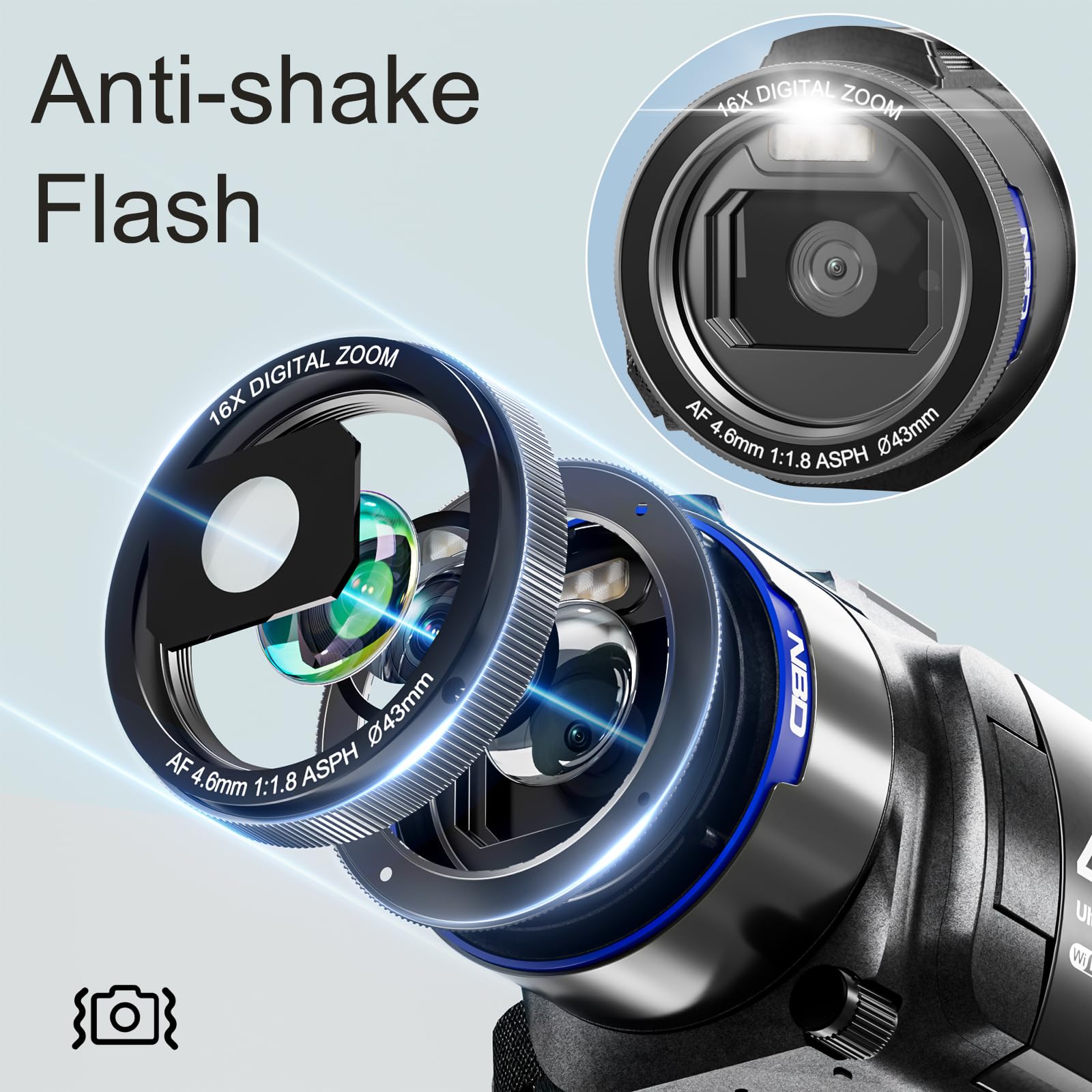 NBD 4K Videokamera Camcorder 48MP WiFi Flip Screen Set