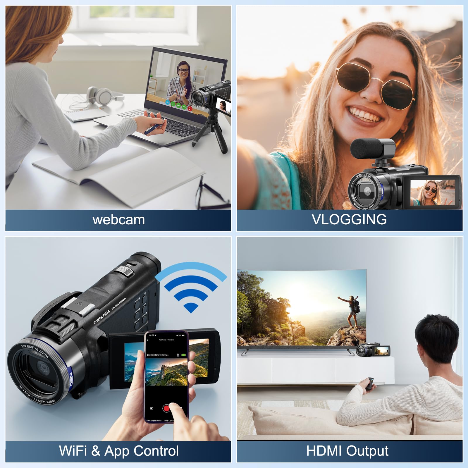 NBD 4K Videokamera Camcorder 48MP WiFi Flip Screen Set