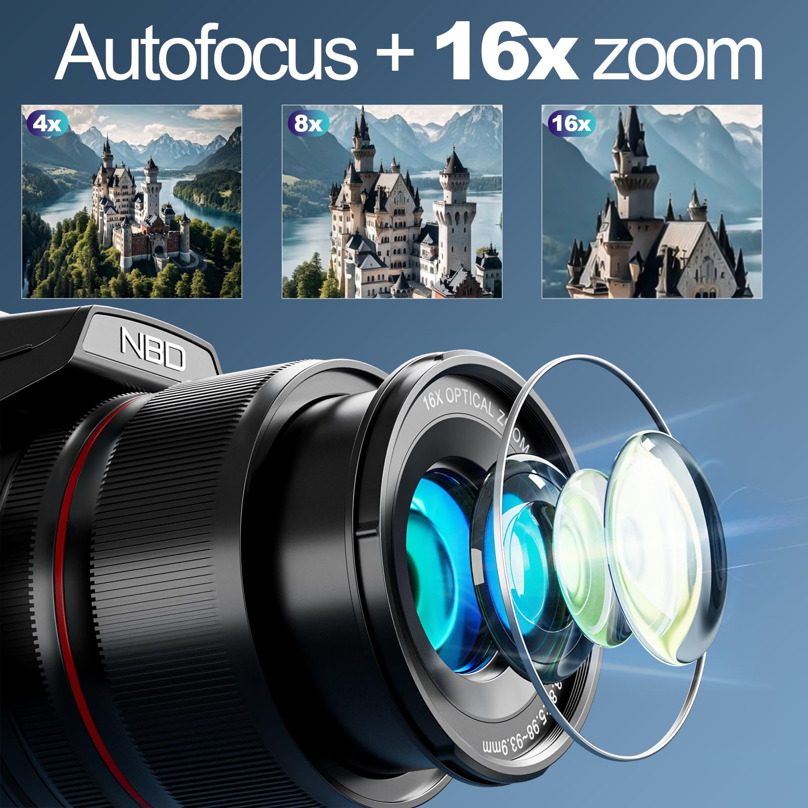 NBD Digital Camera 5K 64MP Vlogging Kamera 16X Zoom WLAN Graphit