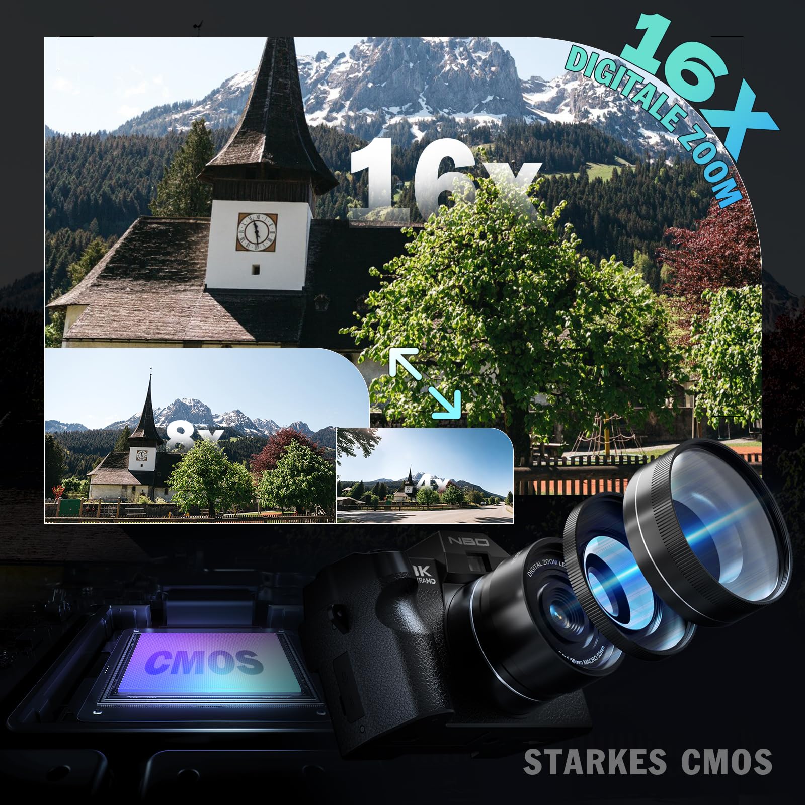 NBD Digital Camera 8K 64MP Digitalkamera Schwarz 16X Zoom