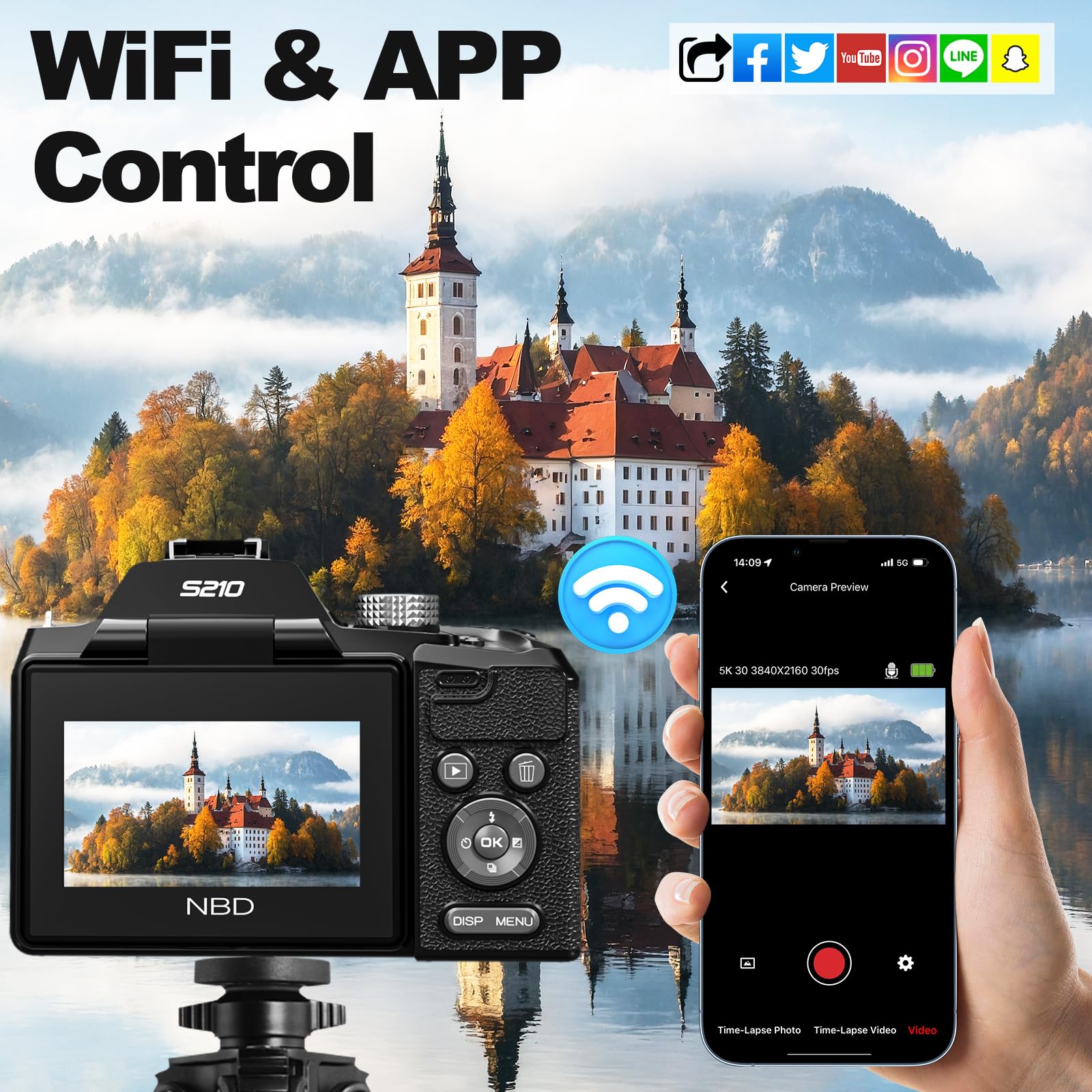NBD Digital Camera 5K 64MP Vlogging Kamera 16X Zoom WLAN Graphit