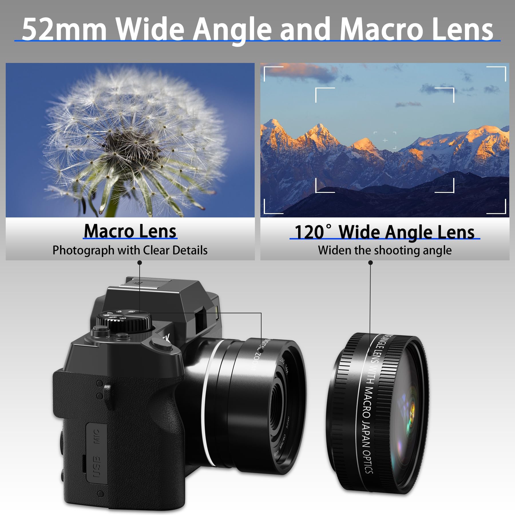 NBD Digital Camera 5K Vloggingkamera 48MP WLAN Schwarz