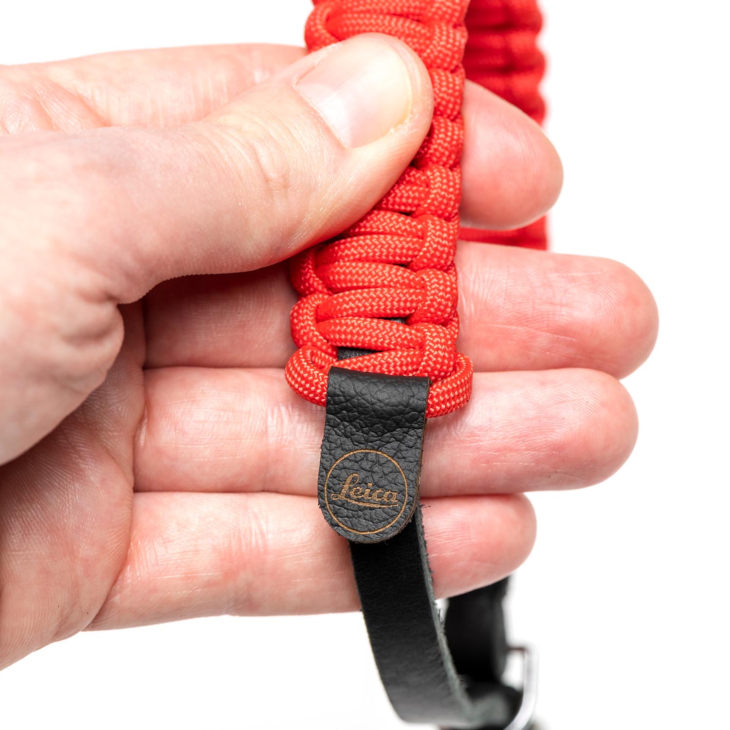 COOPH Leica Paracord Handschlaufe Seil Schwarz/Rot Stahlring
