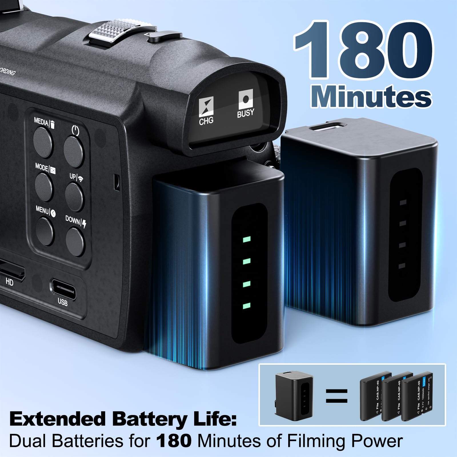 NBD 4K Videokamera Camcorder 48MP WiFi Flip Screen Set