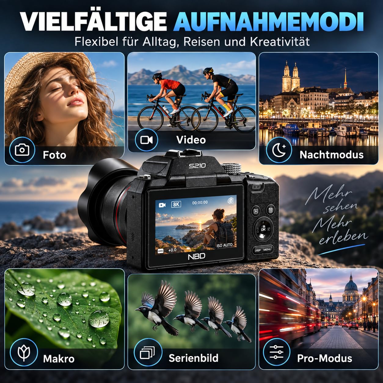 NBD Digital Camera 8K 64MP Digitalkamera 16x Zoom Klappdisplay