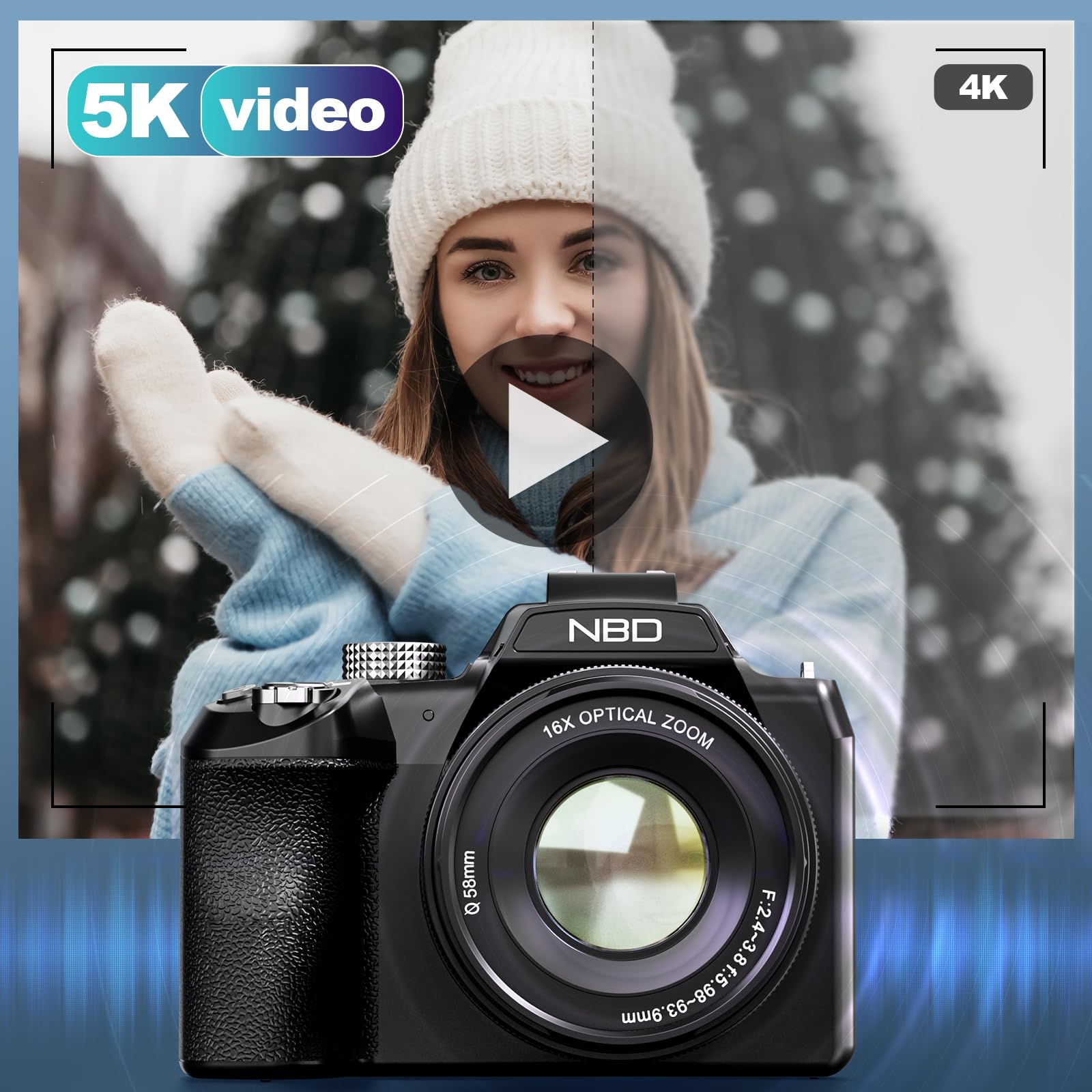 NBD Digital Camera 5K 64MP Vlogging Kamera 16X Zoom WLAN Graphit