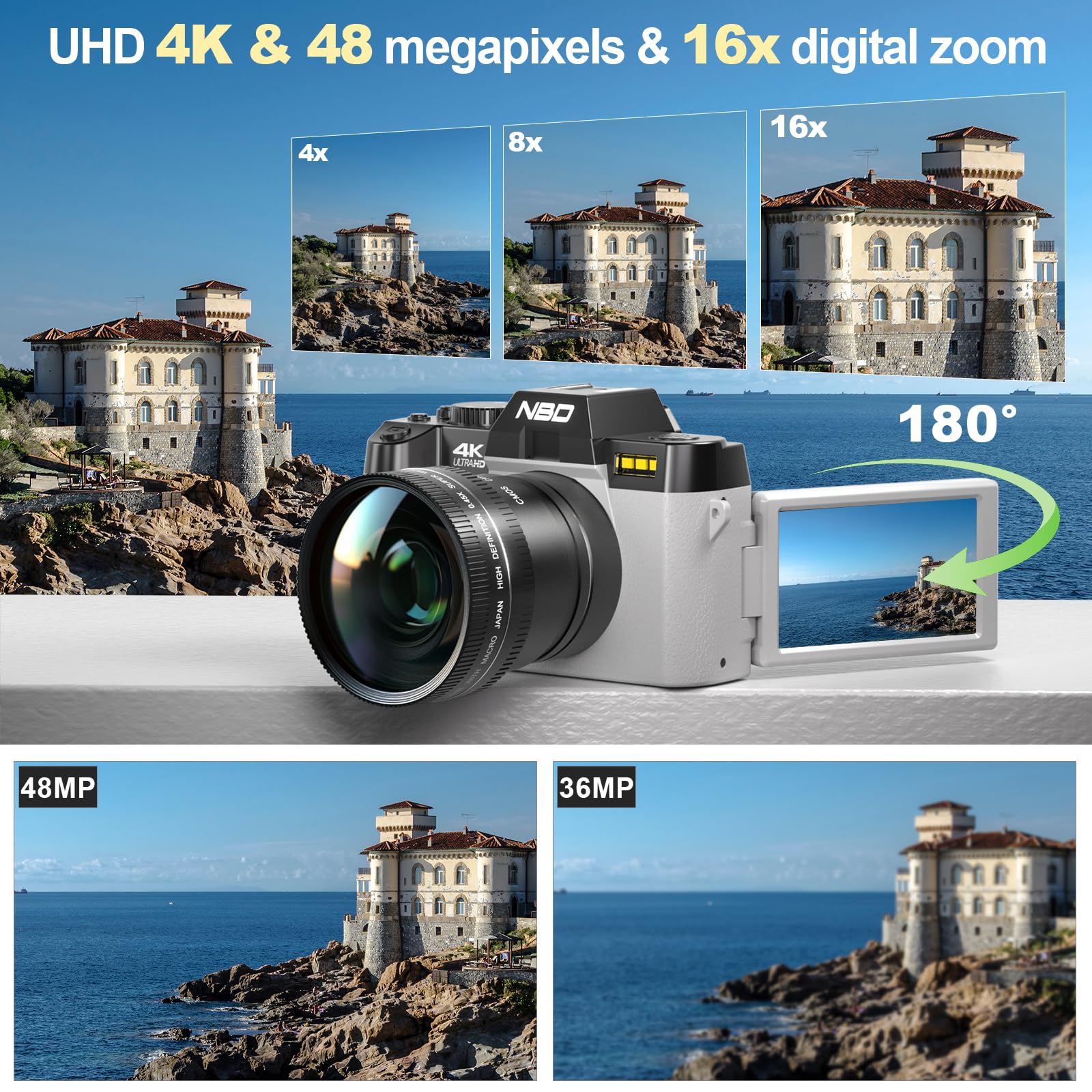 NBD Digital Camera 4K Digitalkamera 48MP WiFi Weiß 32GB