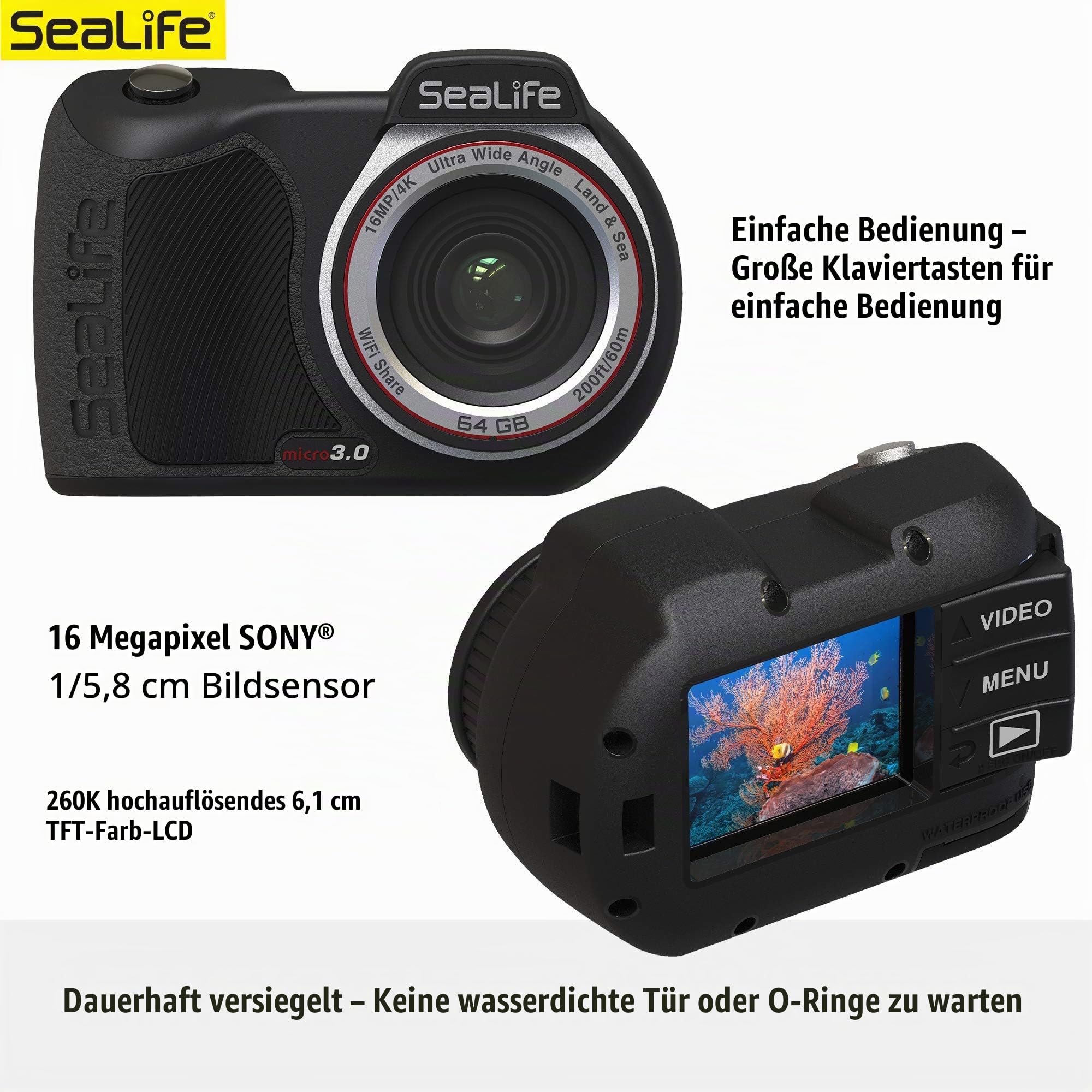 SeaLife Micro 3.0 SL550 Unterwasserkamera 64GB 4K 60m