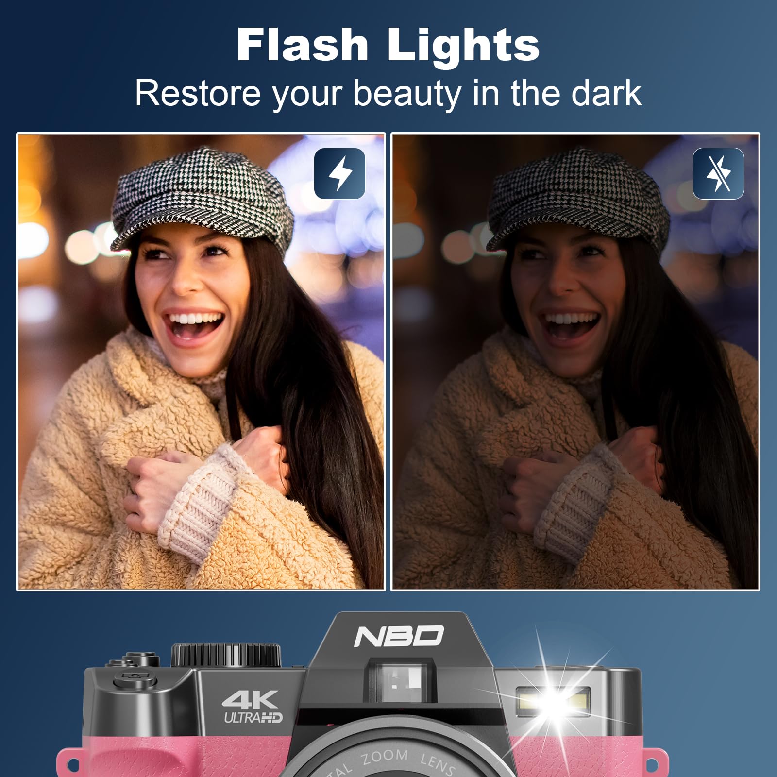NBD Digital Camera 4K Digitalkamera 48MP WiFi Rosa 32GB