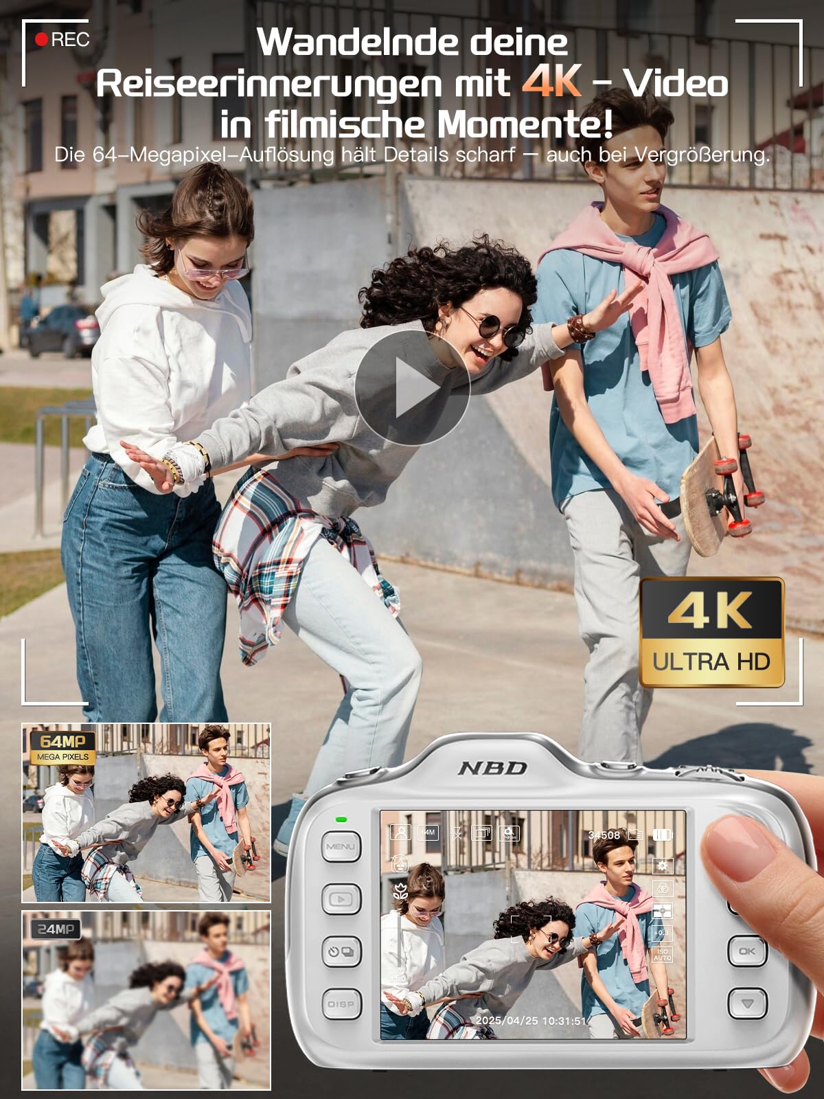 NBD Digital Camera 4K Digitalkamera Weiß 64MP 16x Zoom