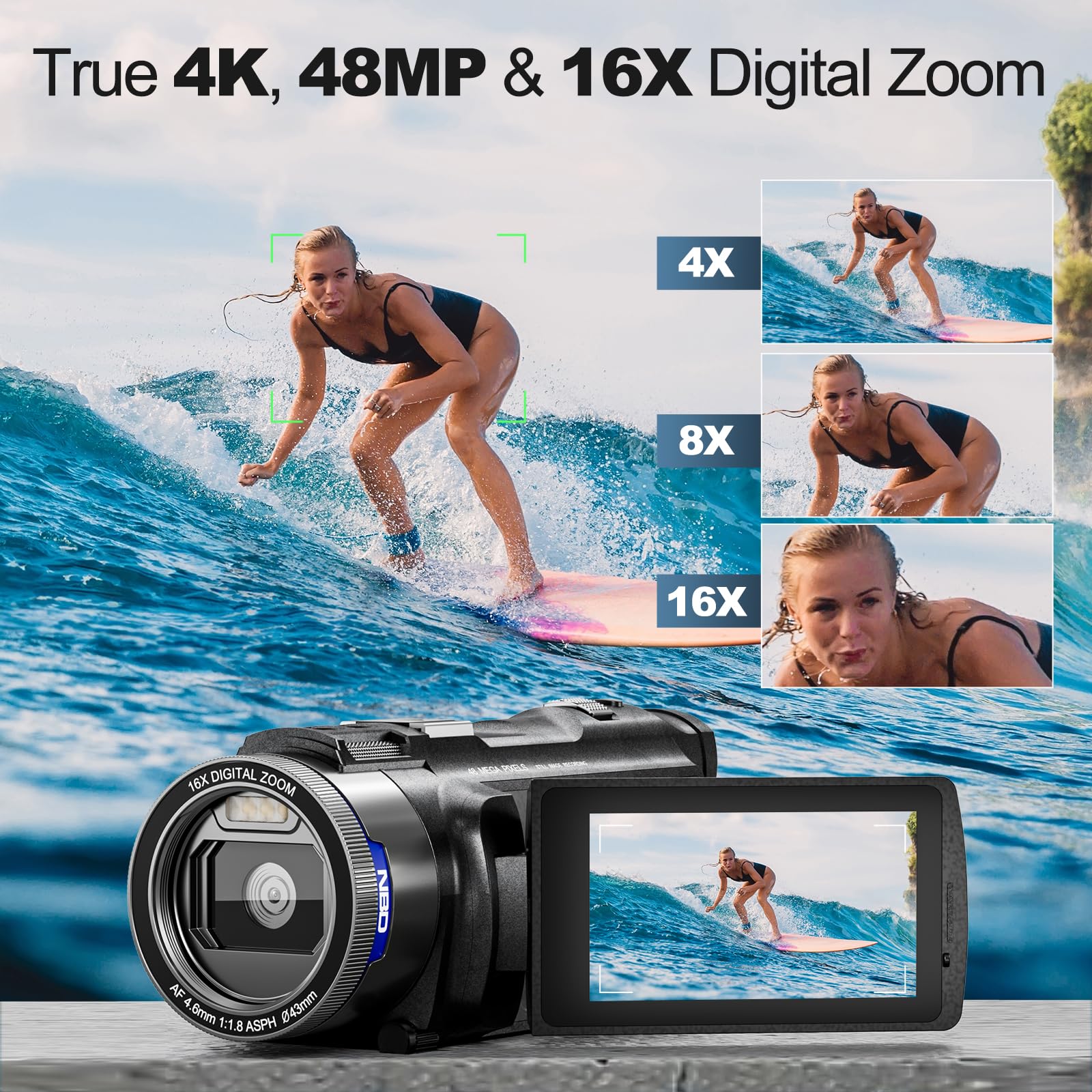 NBD 4K Videokamera Camcorder 48MP WiFi Flip Screen Set