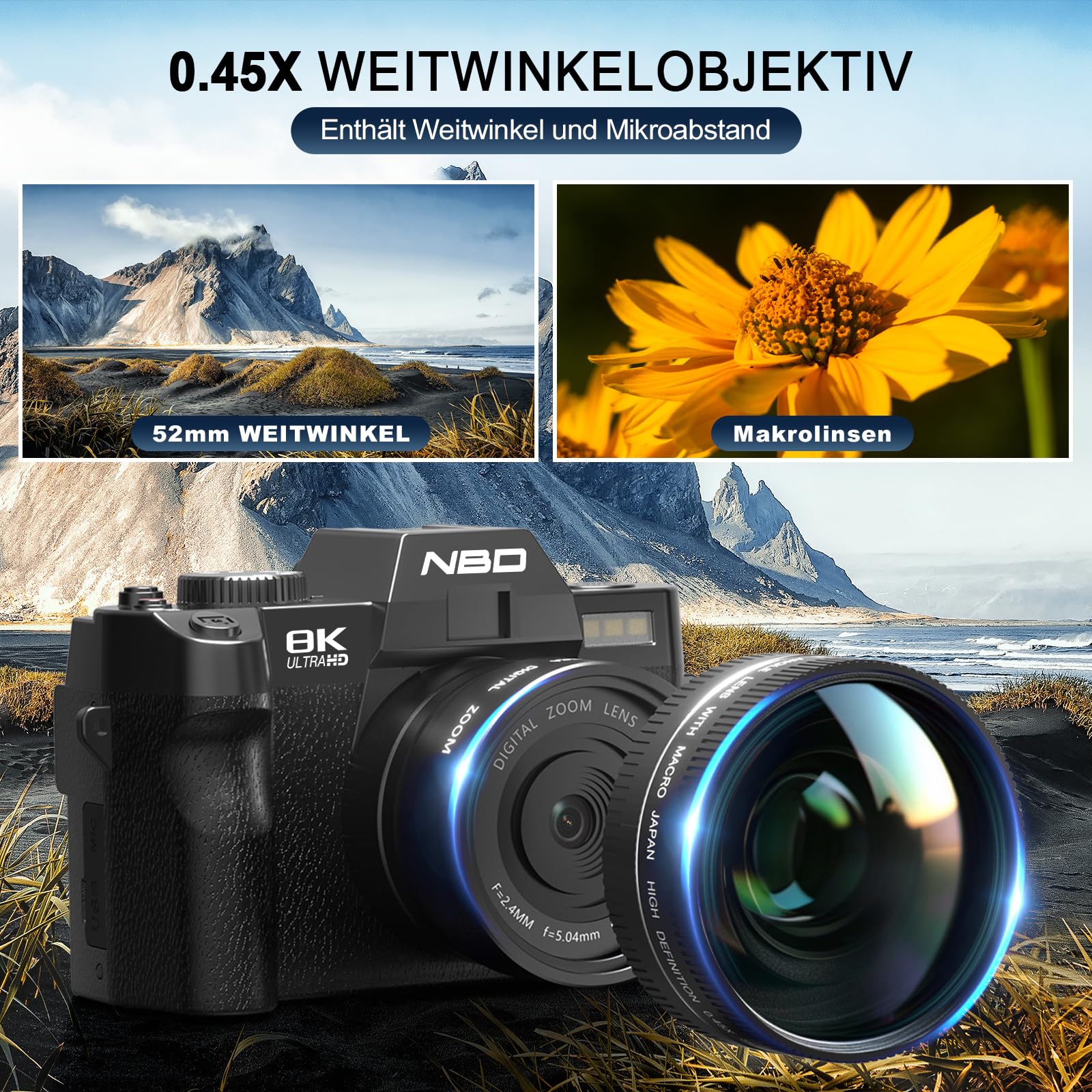 NBD Digital Camera 8K Digitalkamera 64MP 32GB Autofokus