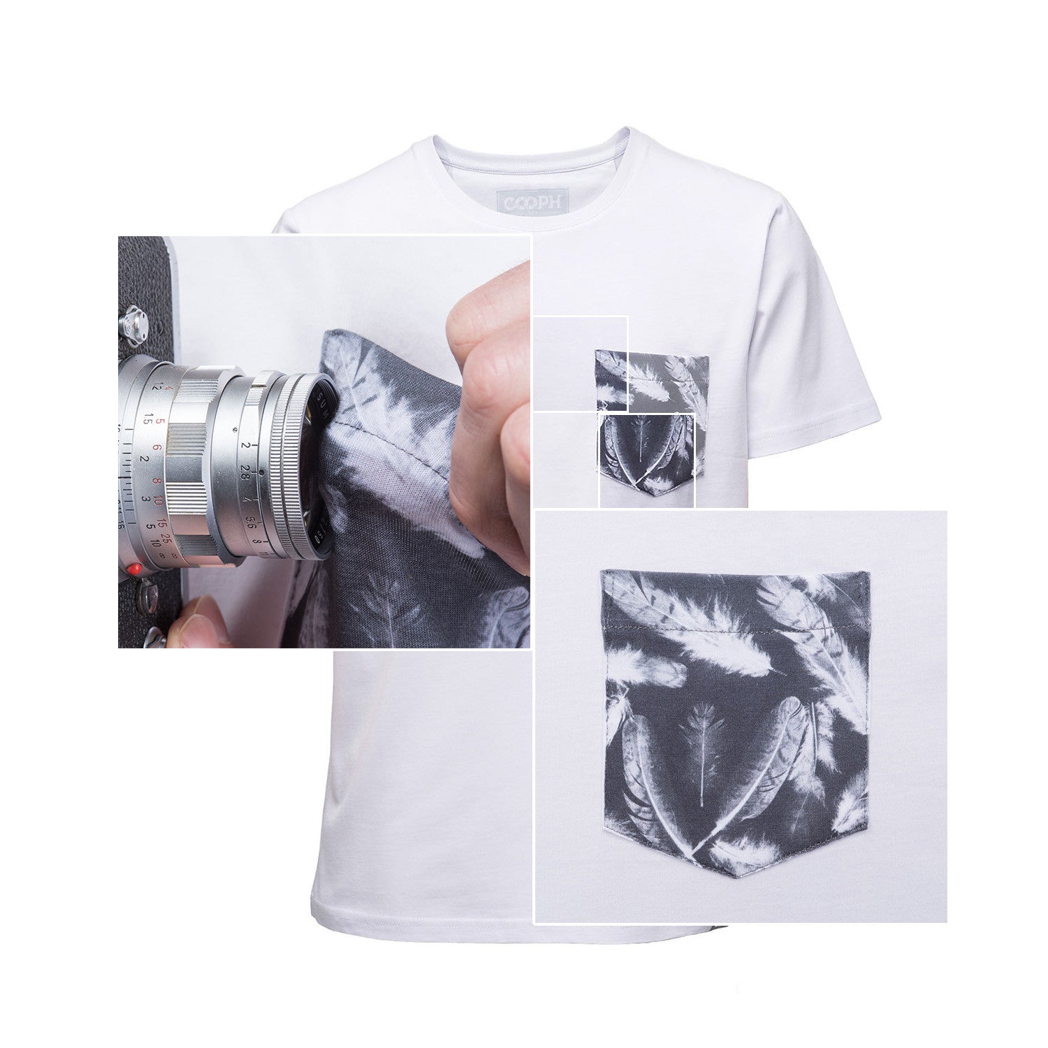 COOPH CYANOTYPE Pocket T-Shirt Herren Mikrofaser-Tasche