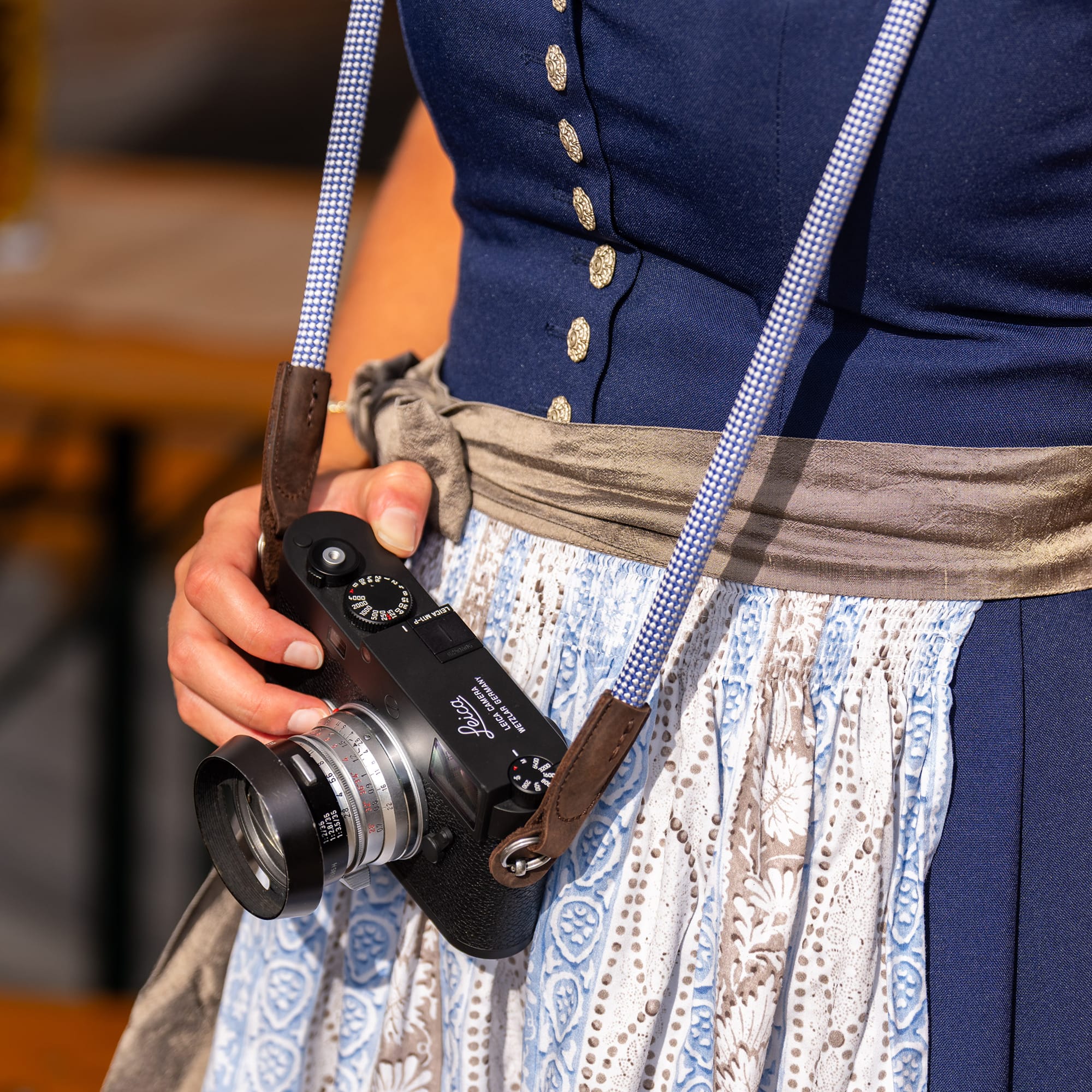 COOPH Bavaria Kameragurt Blau-Weiß 115 cm Stahlring