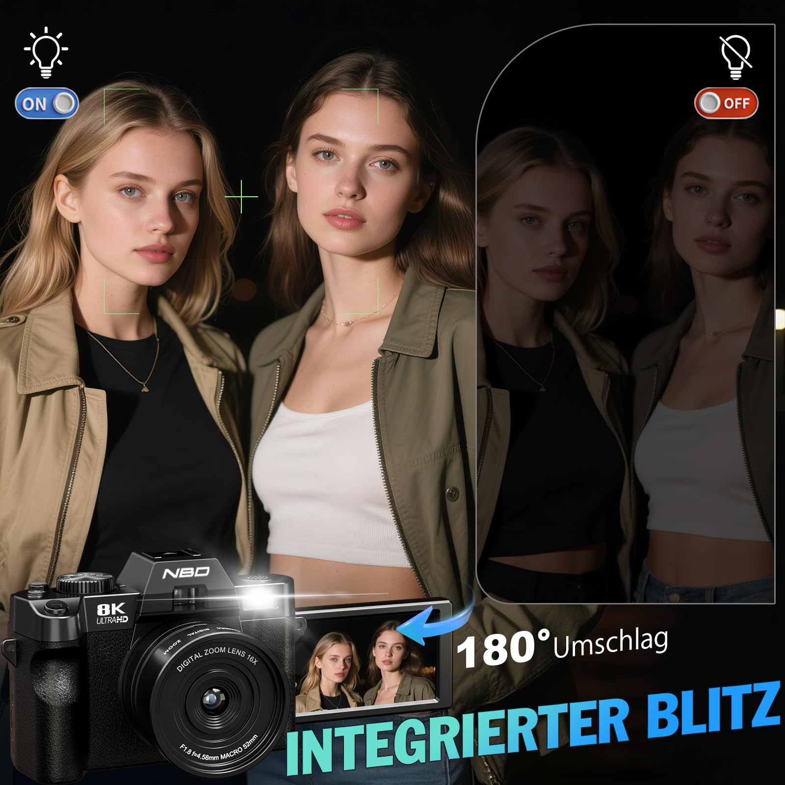 NBD Digital Camera 8K 64MP Digitalkamera Schwarz 16X Zoom