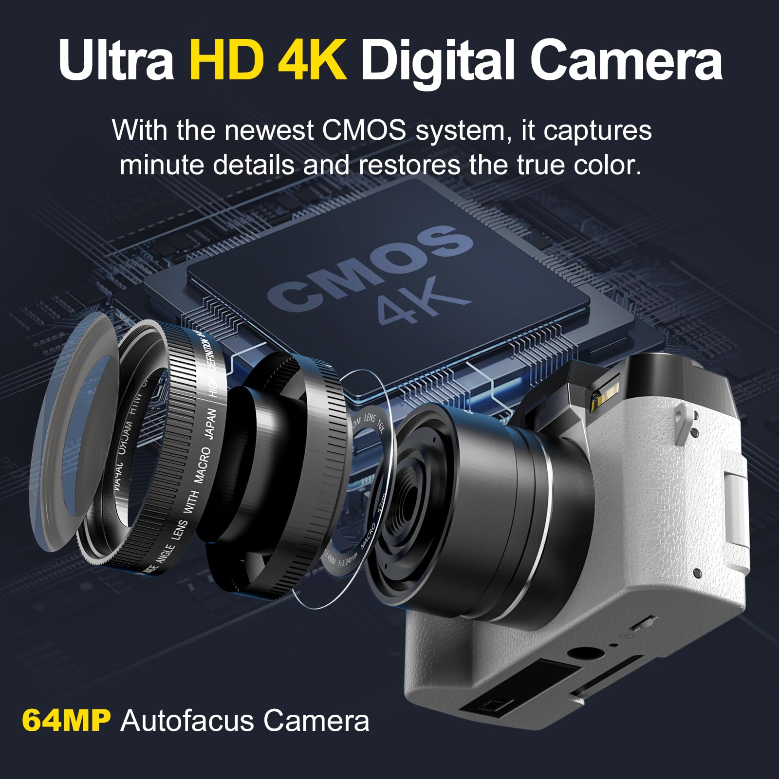 NBD Digital Camera 4K Digitalkamera 48MP WiFi Weiß 32GB