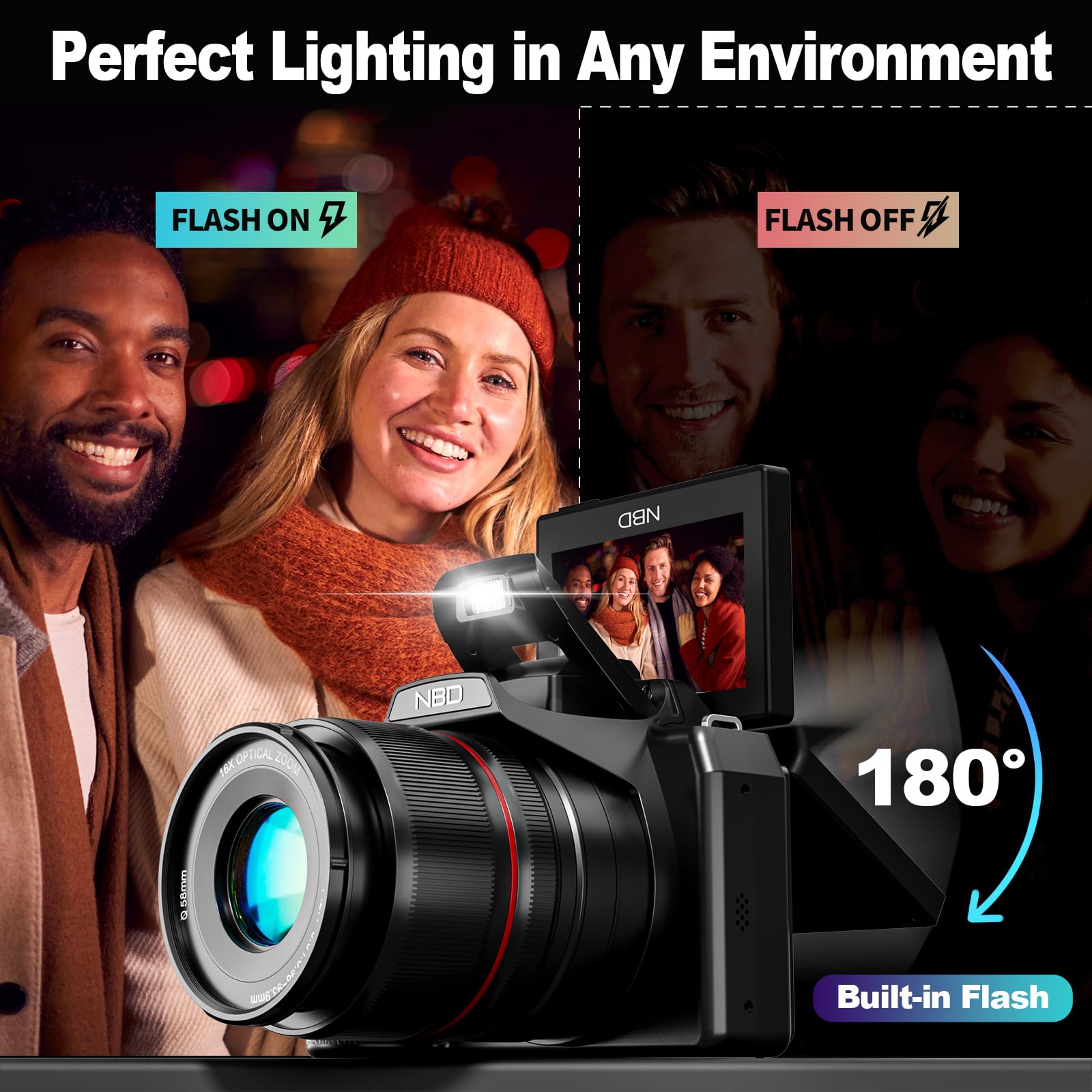 NBD Digital Camera 5K 64MP Vlogging Kamera 16X Zoom WLAN Graphit
