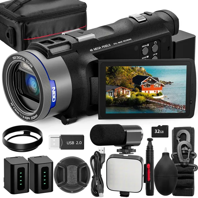 NBD 4K Videokamera Camcorder 48MP WiFi Flip Screen Set
