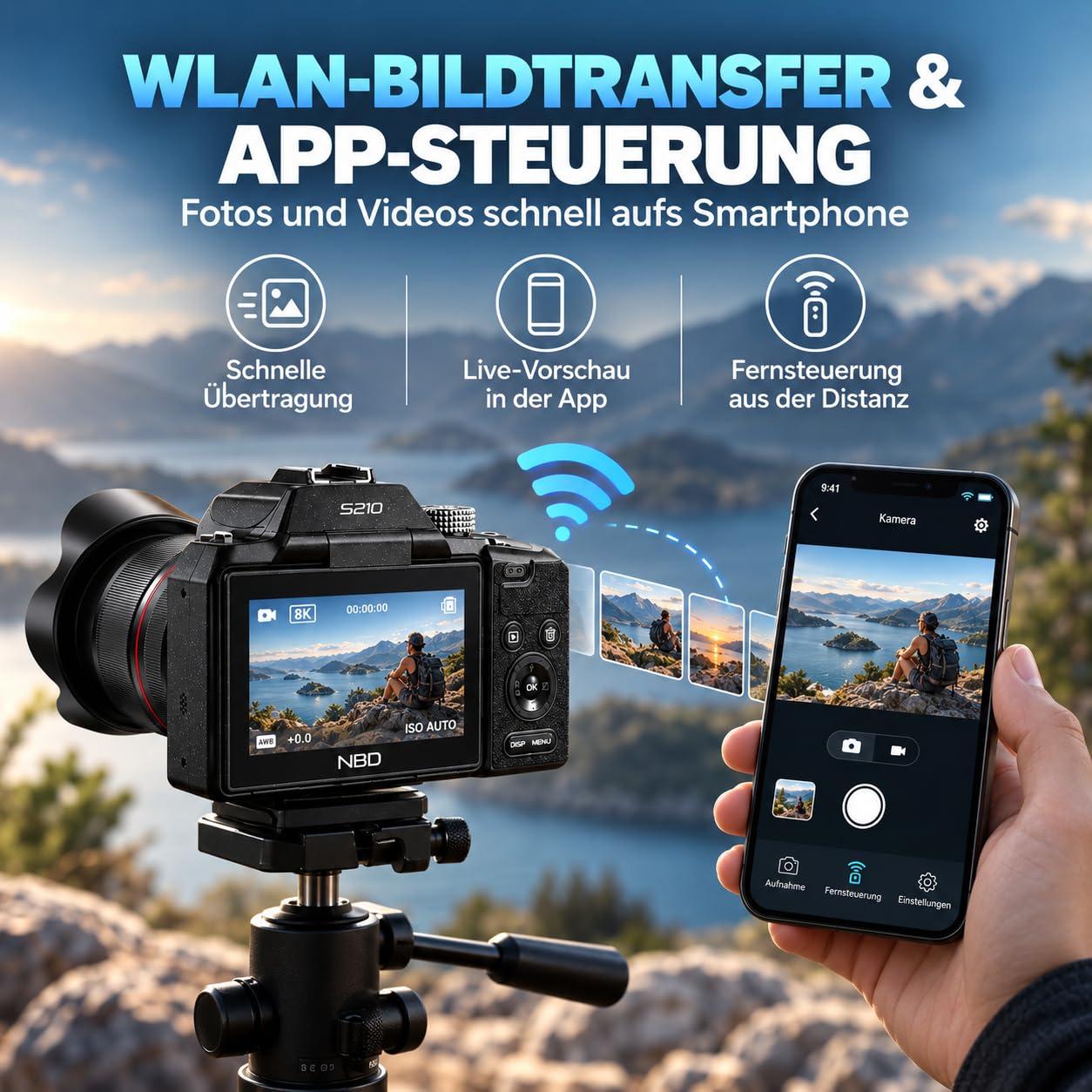 NBD Digital Camera 8K 64MP Digitalkamera 16x Zoom Klappdisplay