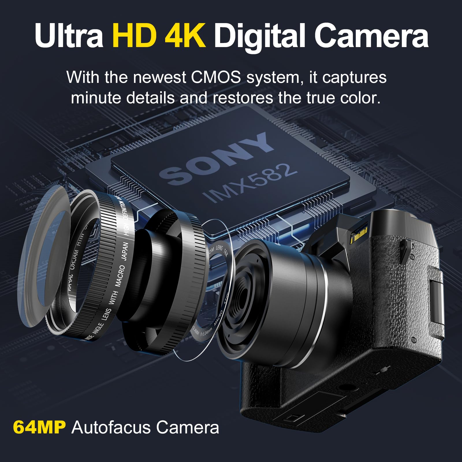 NBD Digital Camera 4K 48MP schwarz mit Weitwinkel 32GB