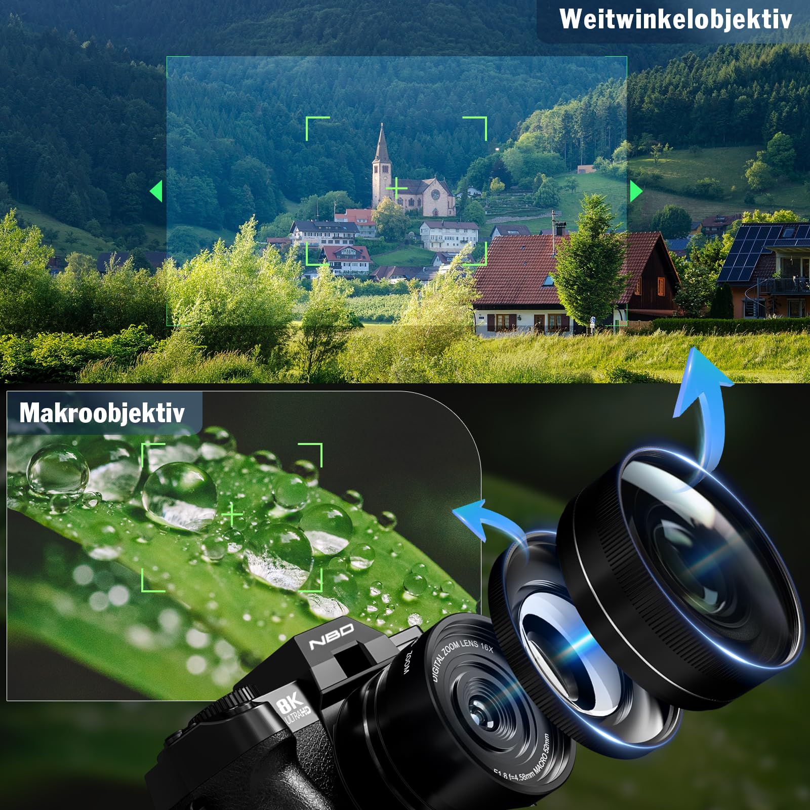 NBD Digital Camera 8K 64MP Digitalkamera Schwarz 16X Zoom