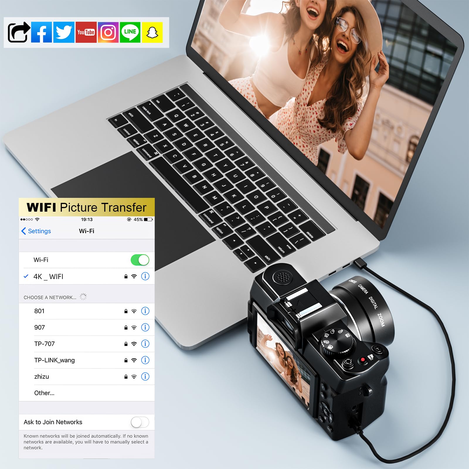 NBD Digital Camera 4K 48MP schwarz mit Weitwinkel 32GB