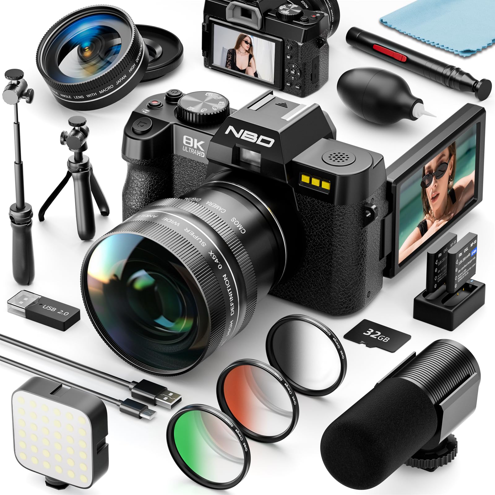 NBD Digital Camera 8K Digitalkamera 64MP 32GB Autofokus