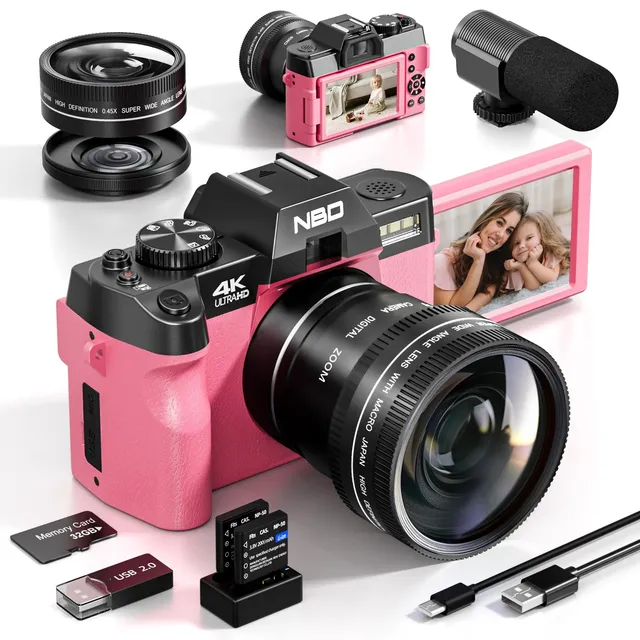 NBD Digital Camera 4K Digitalkamera 48MP WiFi Rosa 32GB